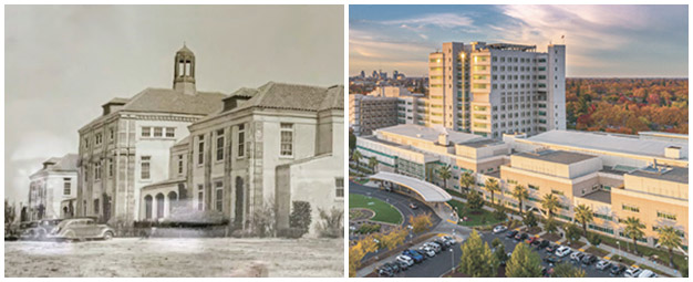 Sacramento hospital at Stockton Blvd and X Street, then and now